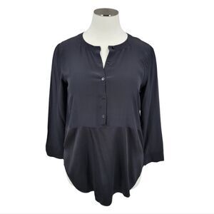 Eileen Fisher Chic Silk Black Button-Up Blouse Long Sleeves Women's Size XL